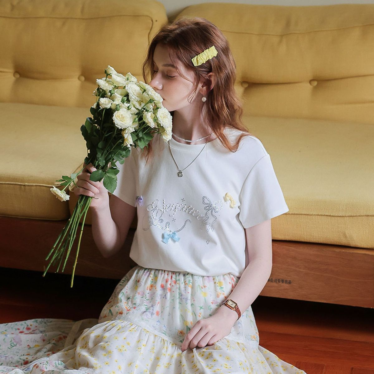 쎄무아듀(CEST MOIDEW) Cest_Bow rhinestone short sleeve top