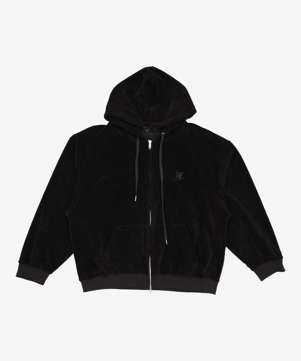 우알롱(WOOALONG) Velour corduroy hood zip-up - BLACK L