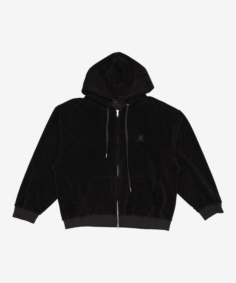 Velour corduroy hood zip-up - BLACK L