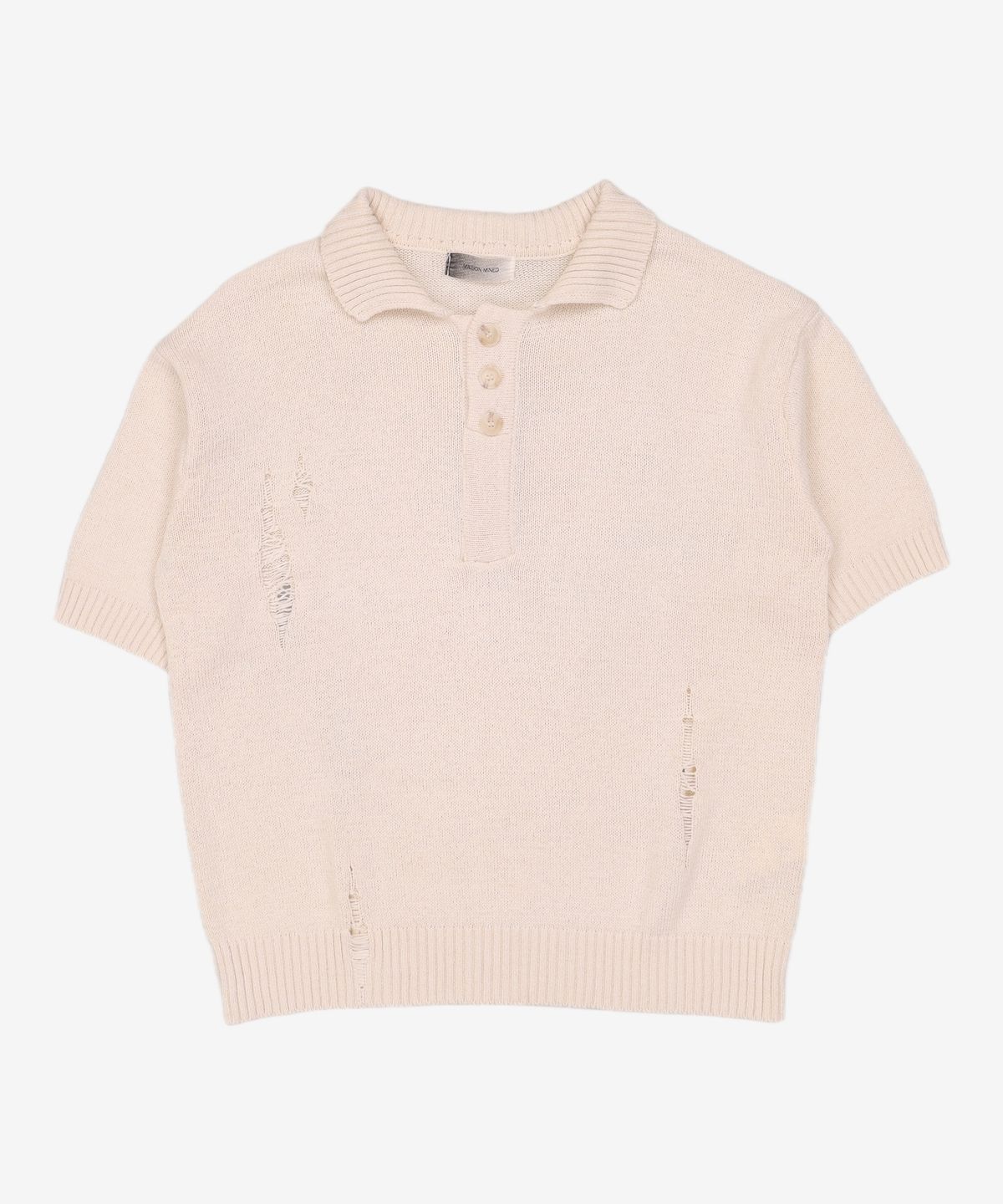 메종미네드(MAISON MINED) DAMAGE SITE KNIT HALF SHIRTS IVORY S