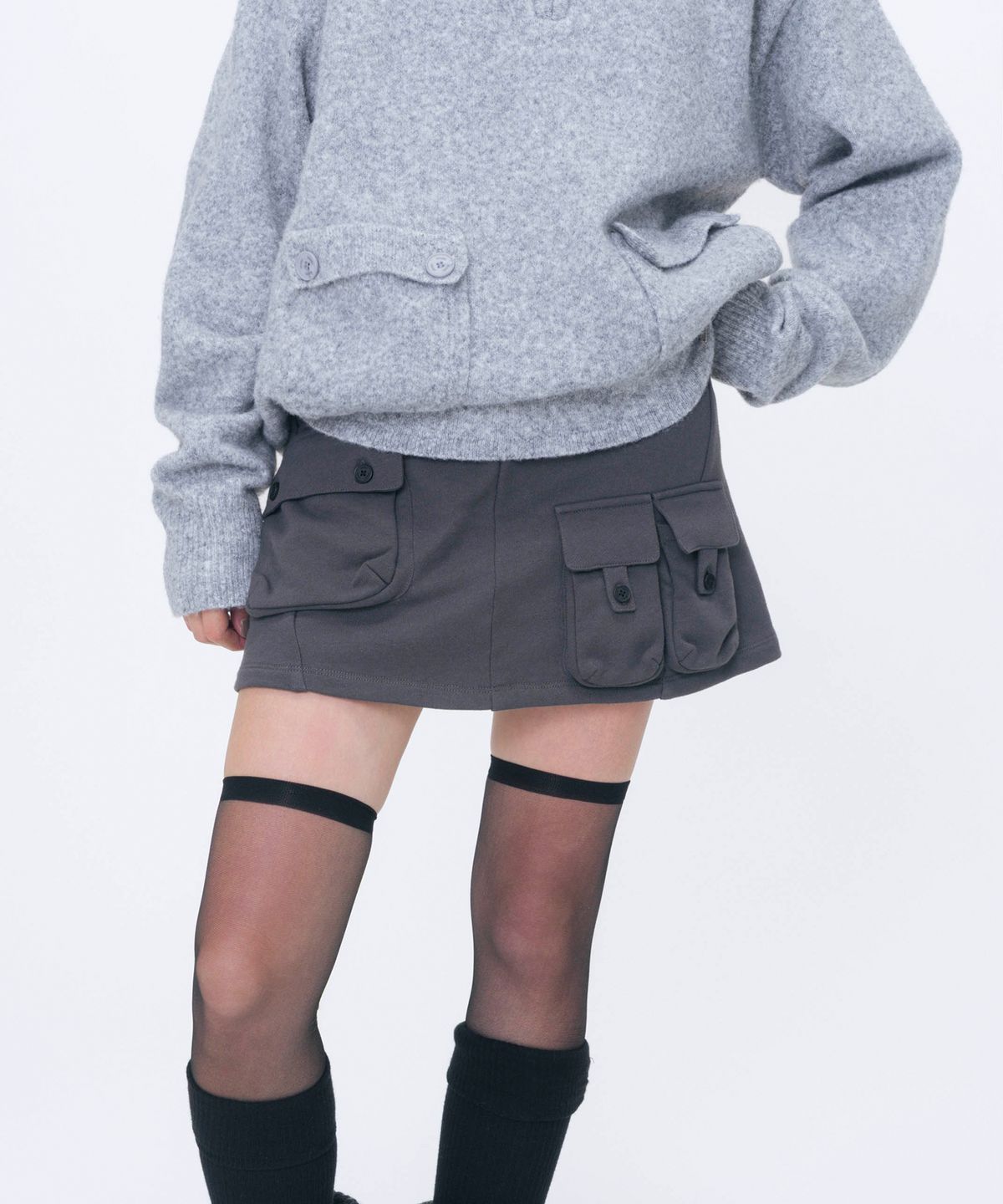 미세키서울(MISEKI SEOUL) Multi pocket mini skirt CHARCOAL