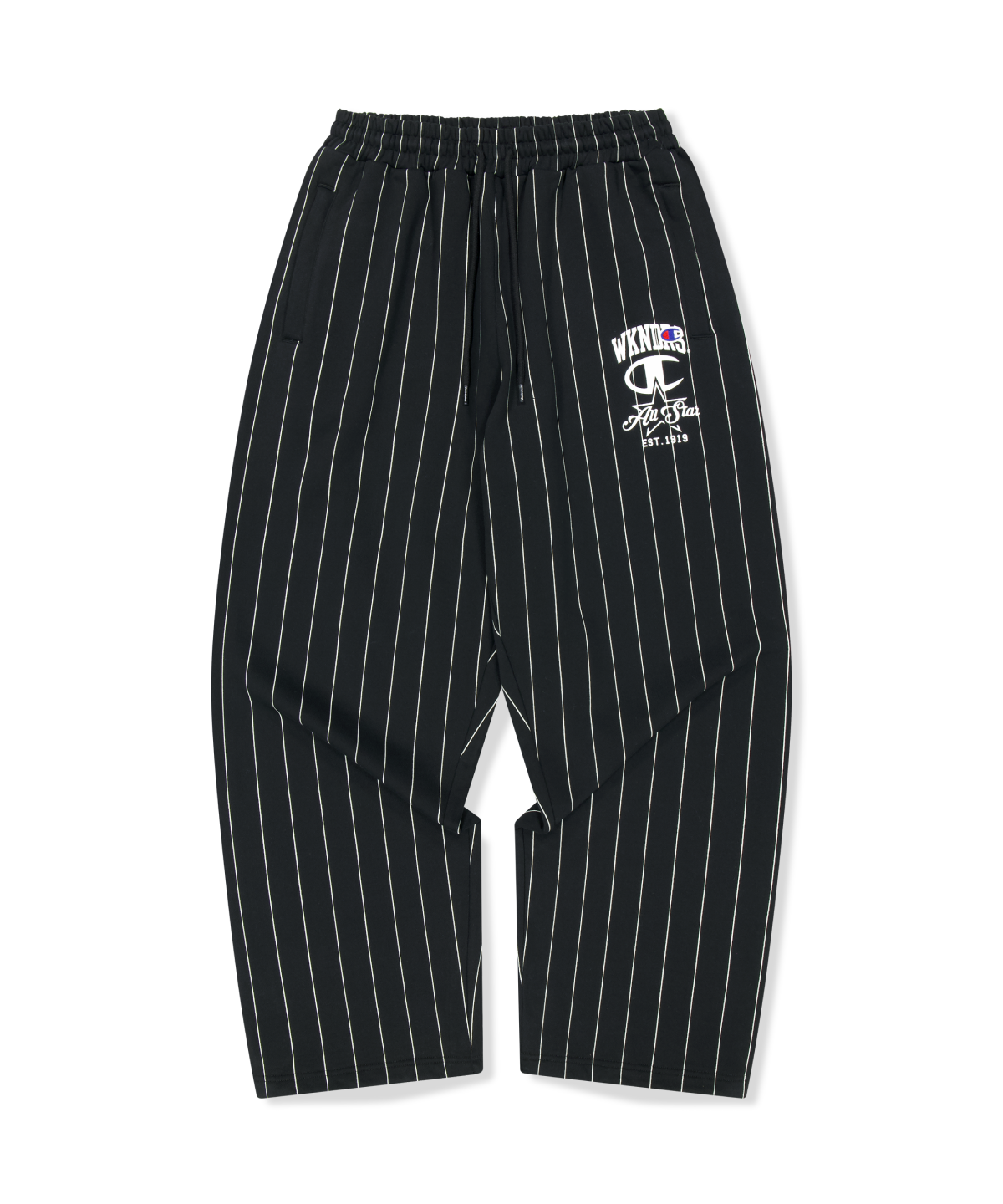 위캔더스(WKNDRS) WKNDRS x CHAMPION STRIPED SWEAT PANTS (BLACK)