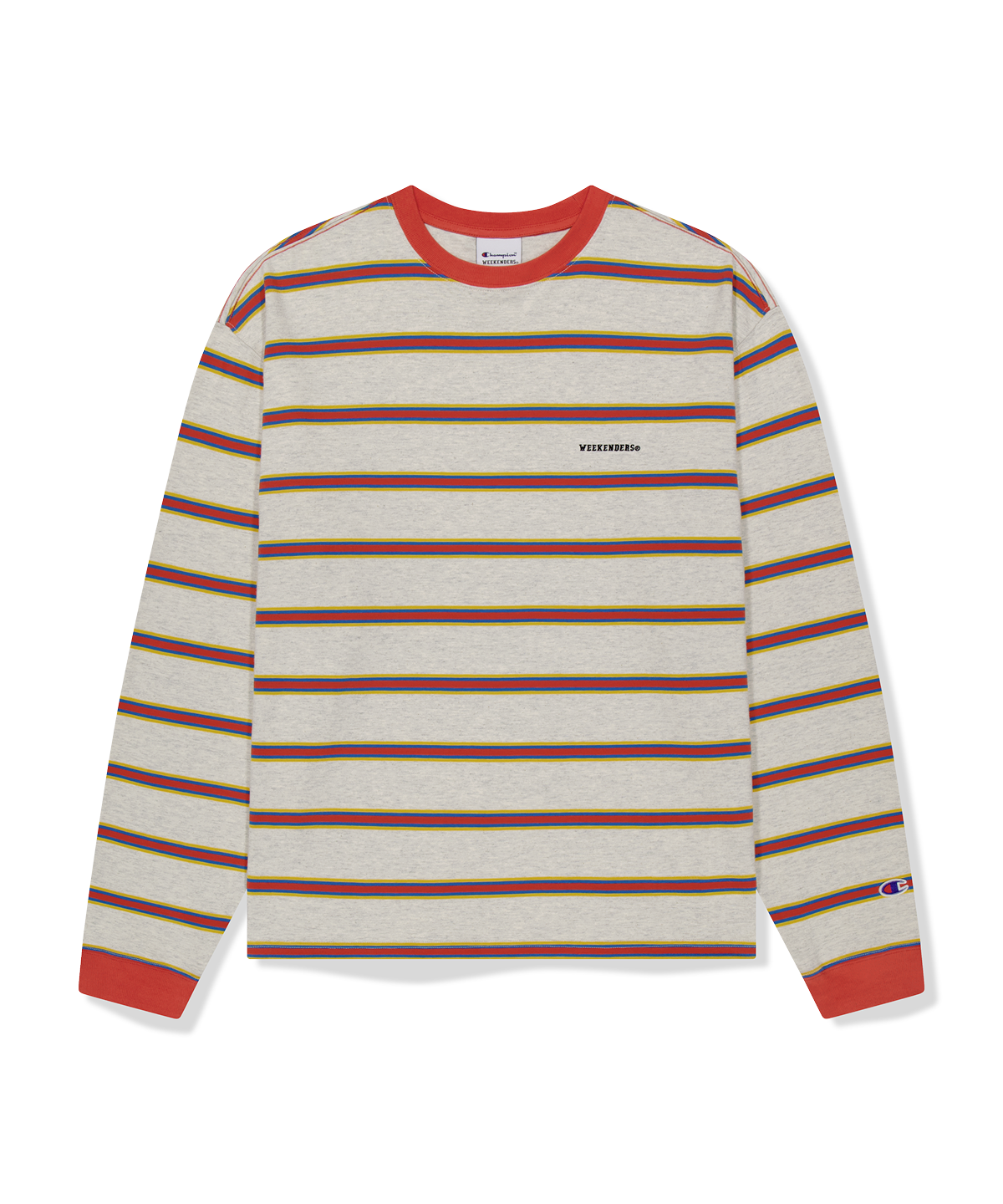 위캔더스(WKNDRS) WKNDRS x CHAMPION STRIPED LS T-SHIRT (OATMEAL)