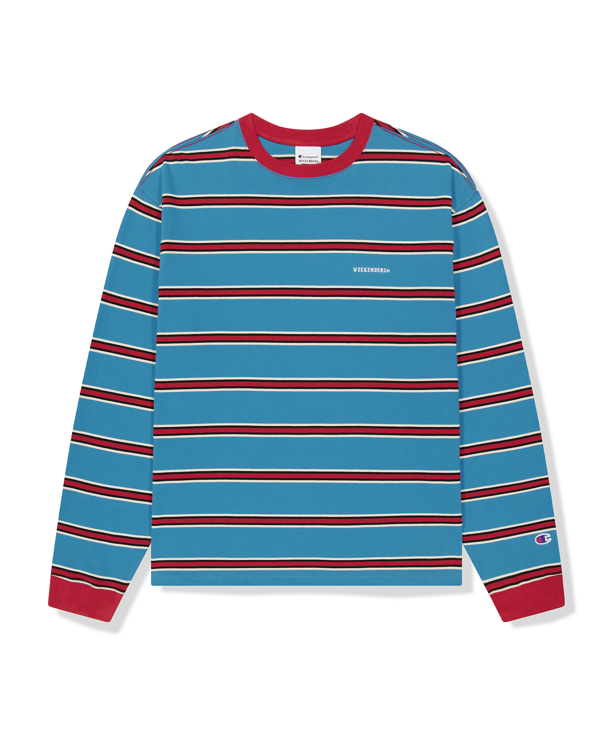 위캔더스(WKNDRS) WKNDRS x CHAMPION STRIPED LS T-SHIRT (BLUE)