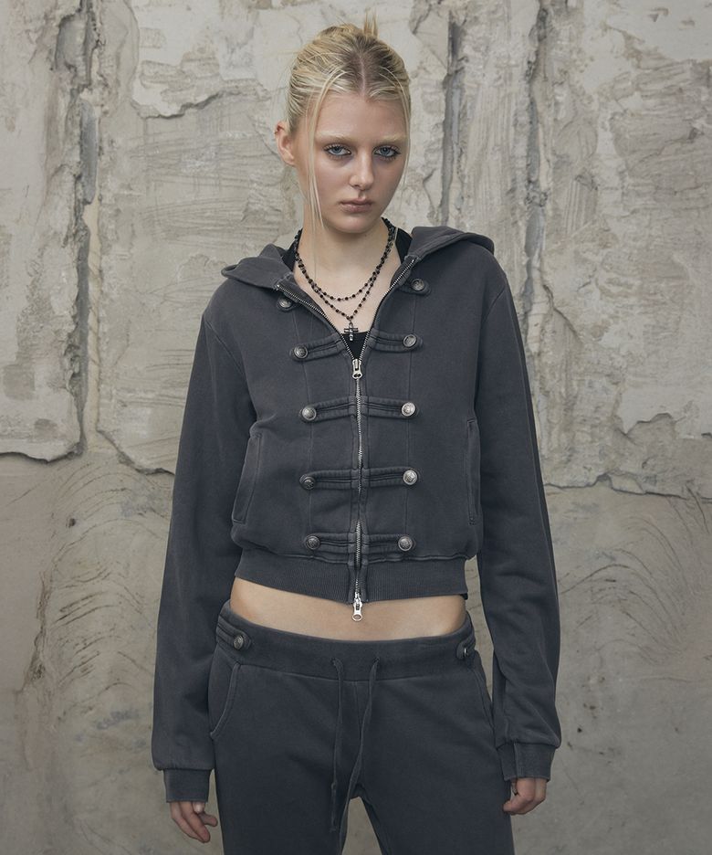 Napoleonic Loop Hood Zip-Up (CHARCOAL)