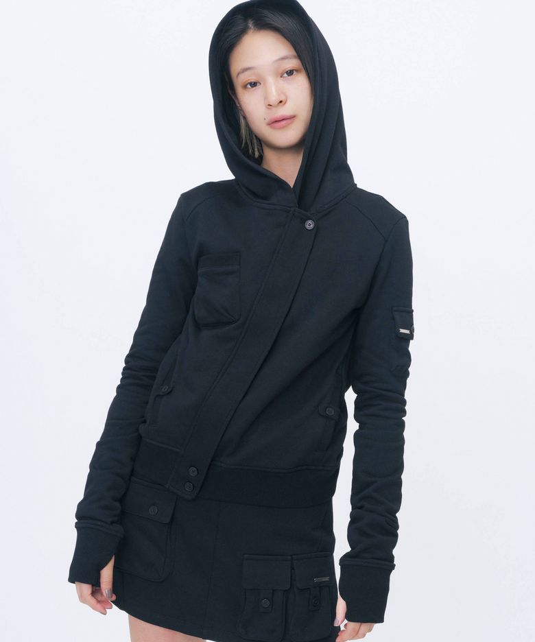 Diagonal hoodie jacket BLACK