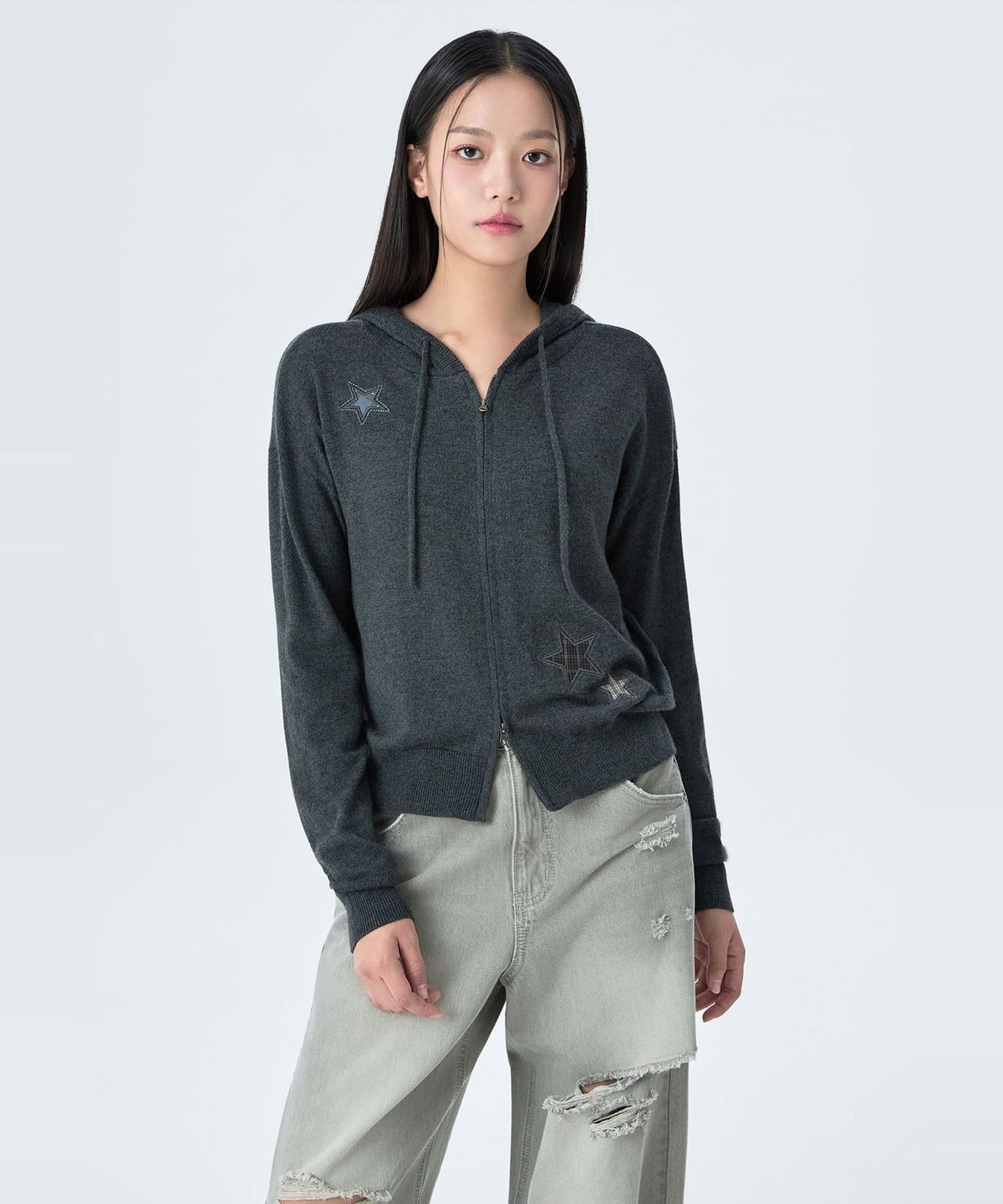 미쏘(MIXXO) 별 패치 후드집업 가디건_MIWCKG914T