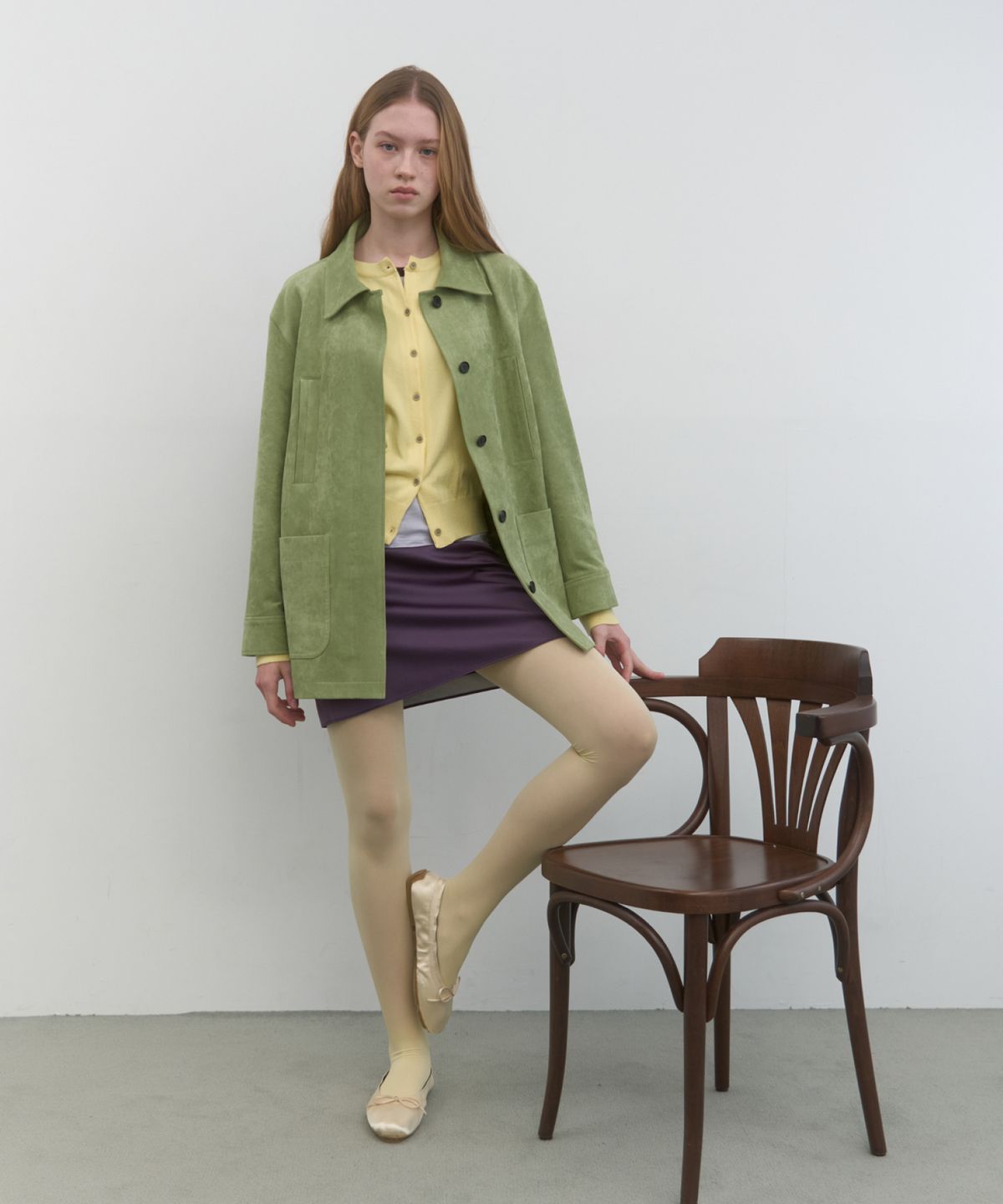마조네(MA JOURNEE) SUEDE SINGLE HALF JACKET_OLIVE