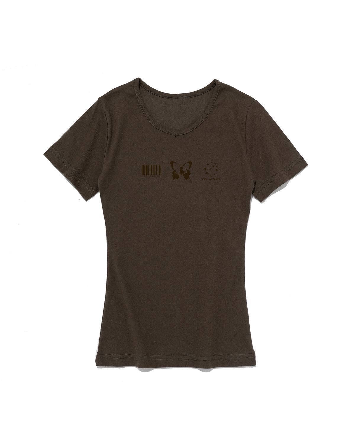 서울어패럴(SEOUL APPAREL) 스몰 버터플라이 로고 슬림 브이넥 반팔티셔츠 (카키)