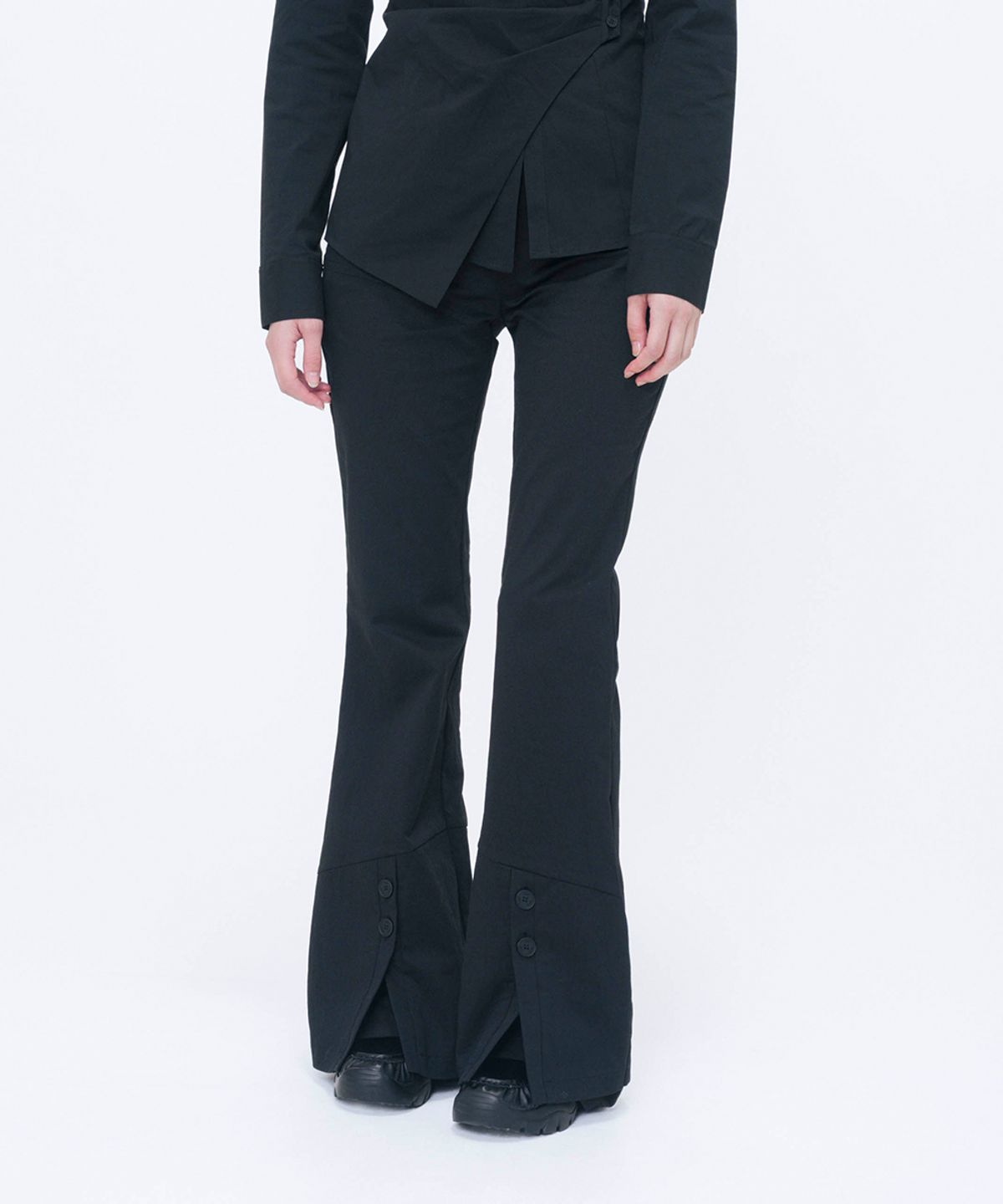 미세키서울(MISEKI SEOUL) [레이 PICK] Side fly layered bootscut pants BLACK