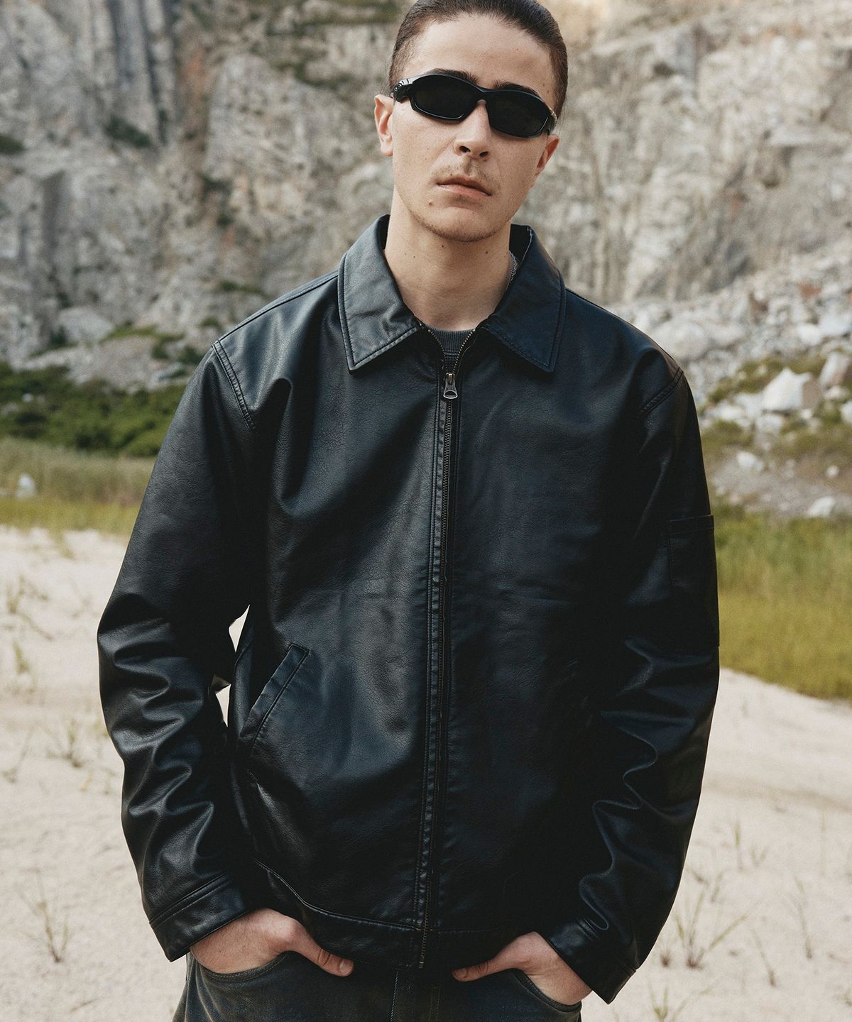 디키즈(DICKIES) 레더 아이젠하워 재킷 Black