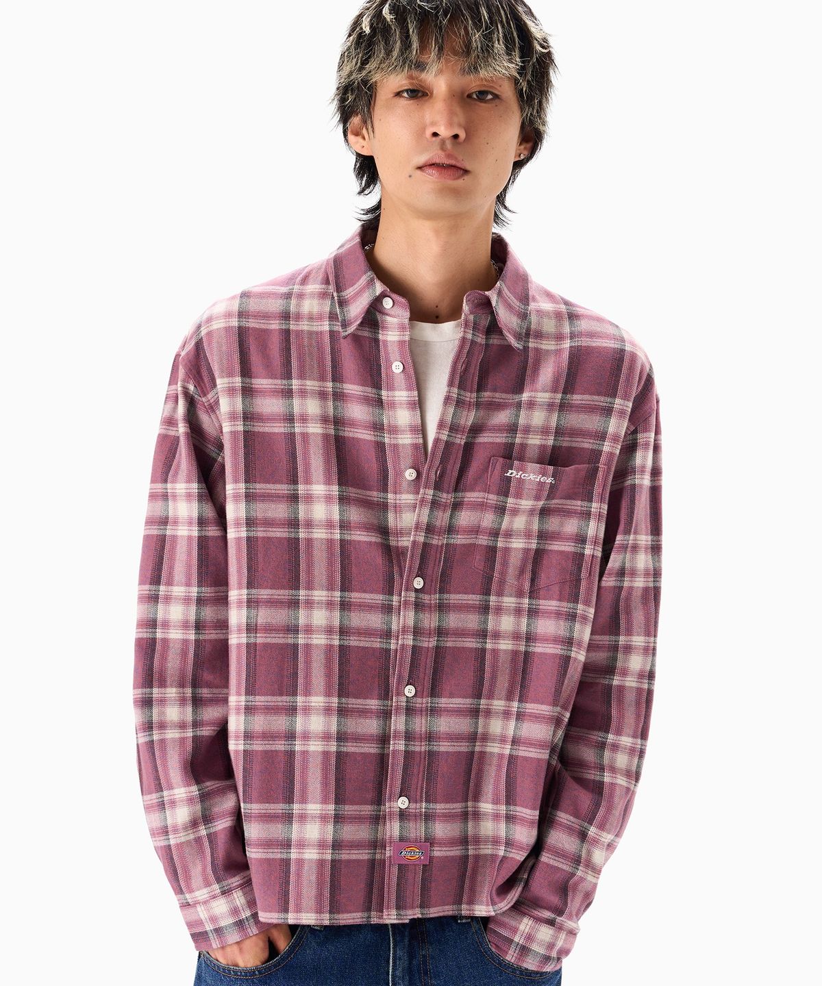 디키즈(DICKIES) 크롭 플라넬 셔츠 Pink