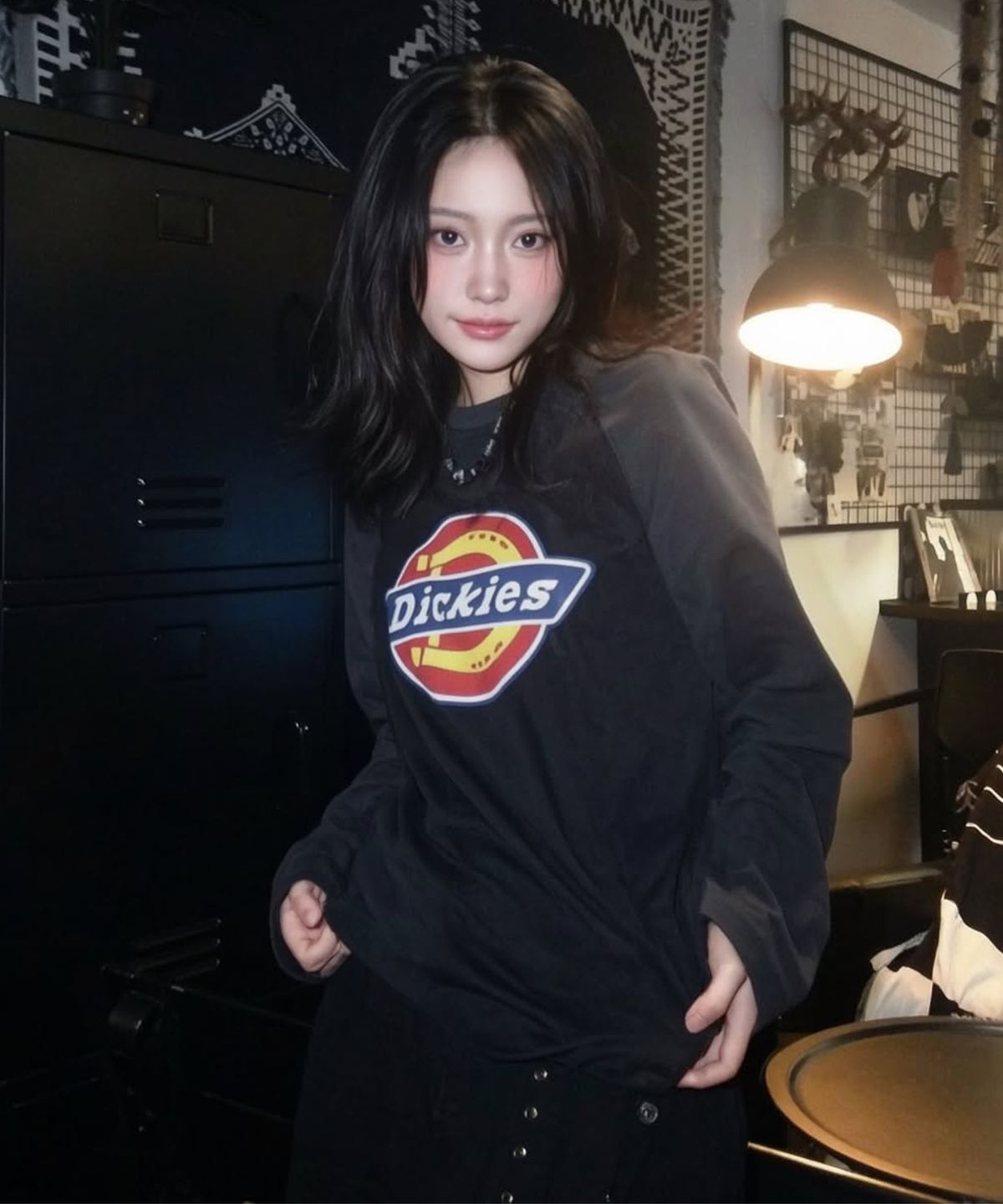 디키즈(DICKIES) 트리로고 래글런 롱슬리브 Charcoal