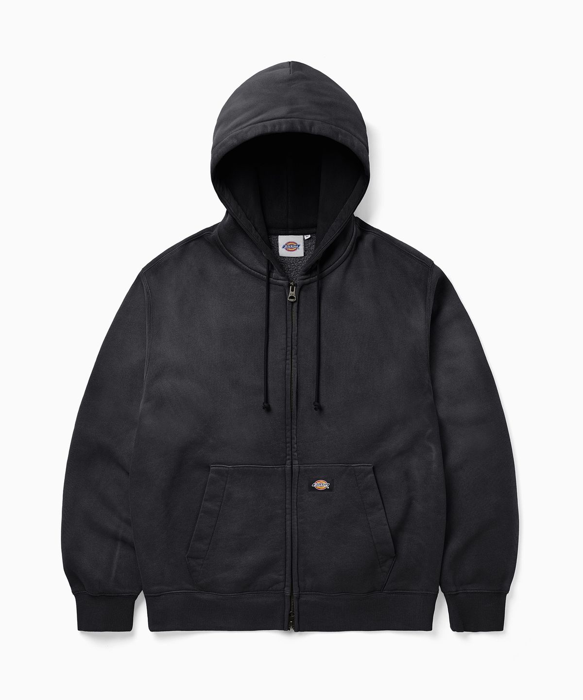 디키즈(DICKIES) 가먼트 다이드 세미 크롭 집업 후디 Black