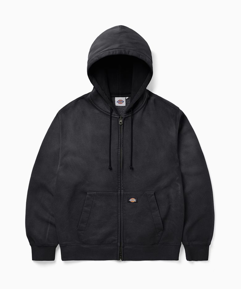가먼트 다이드 세미 크롭 집업 후디 Black
