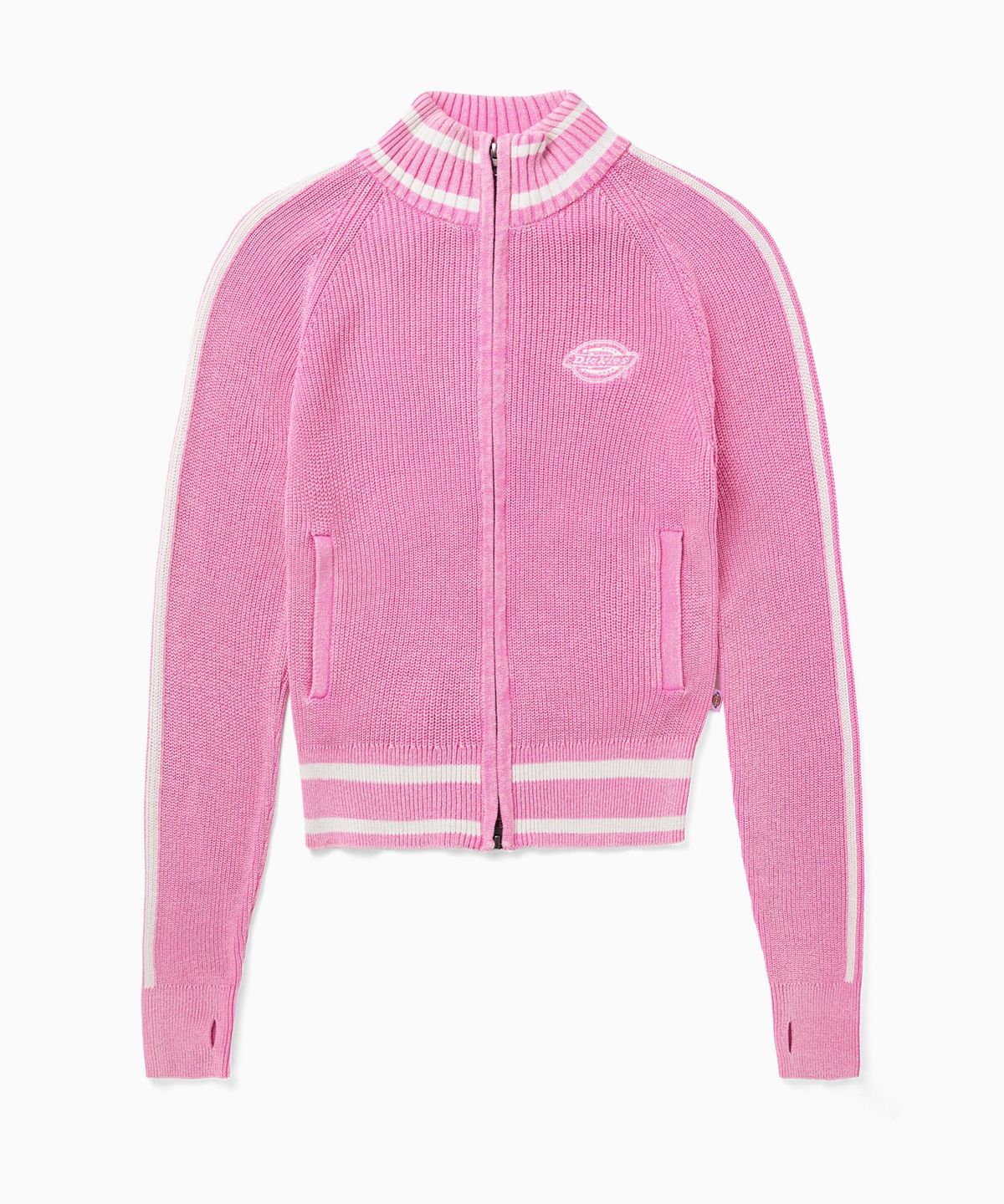 디키즈(DICKIES) 워시드 풀 집업 니트 재킷 Pink