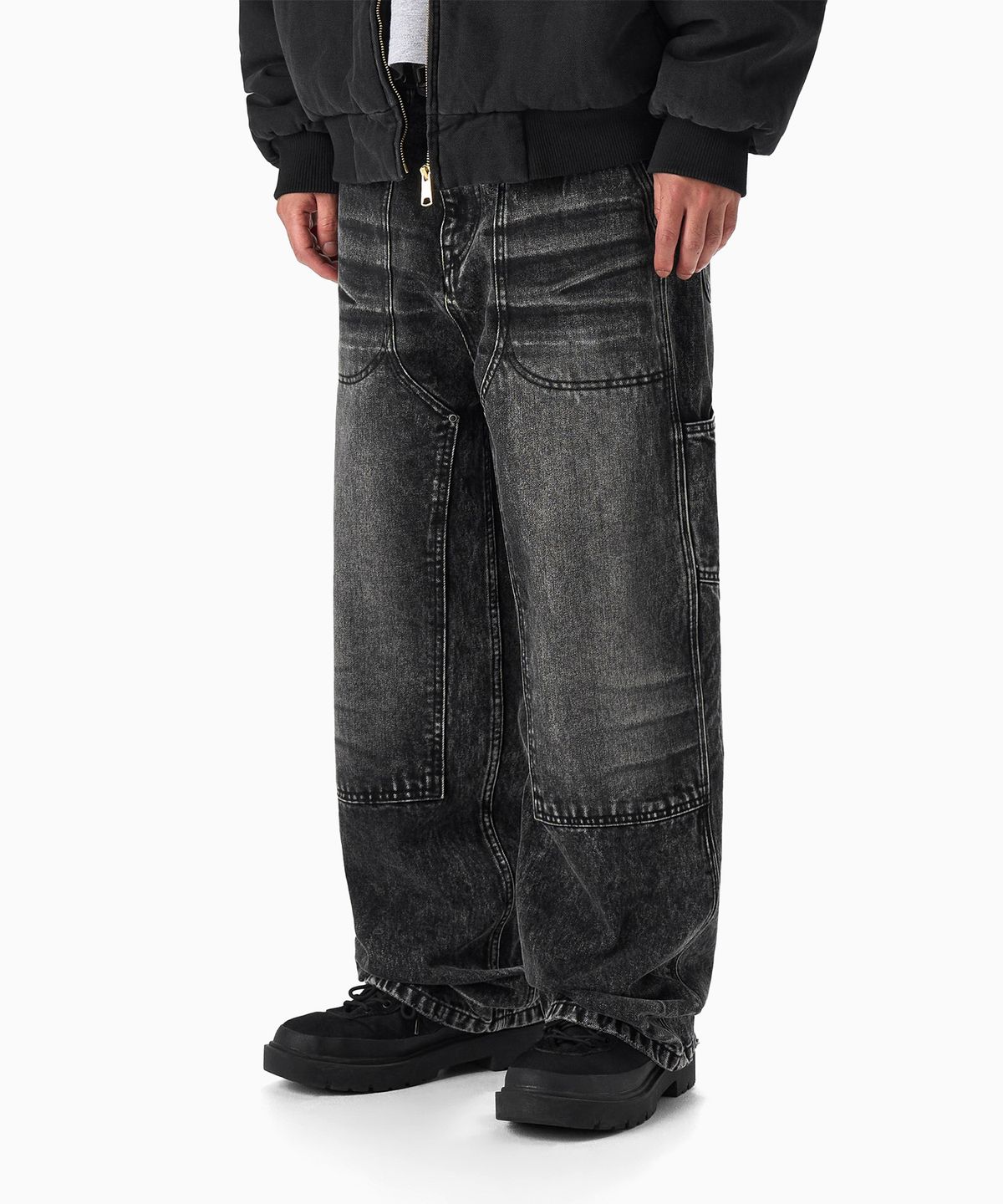 디키즈(DICKIES) 하이 패널 워시드 더블니 카펜터 팬츠 Black