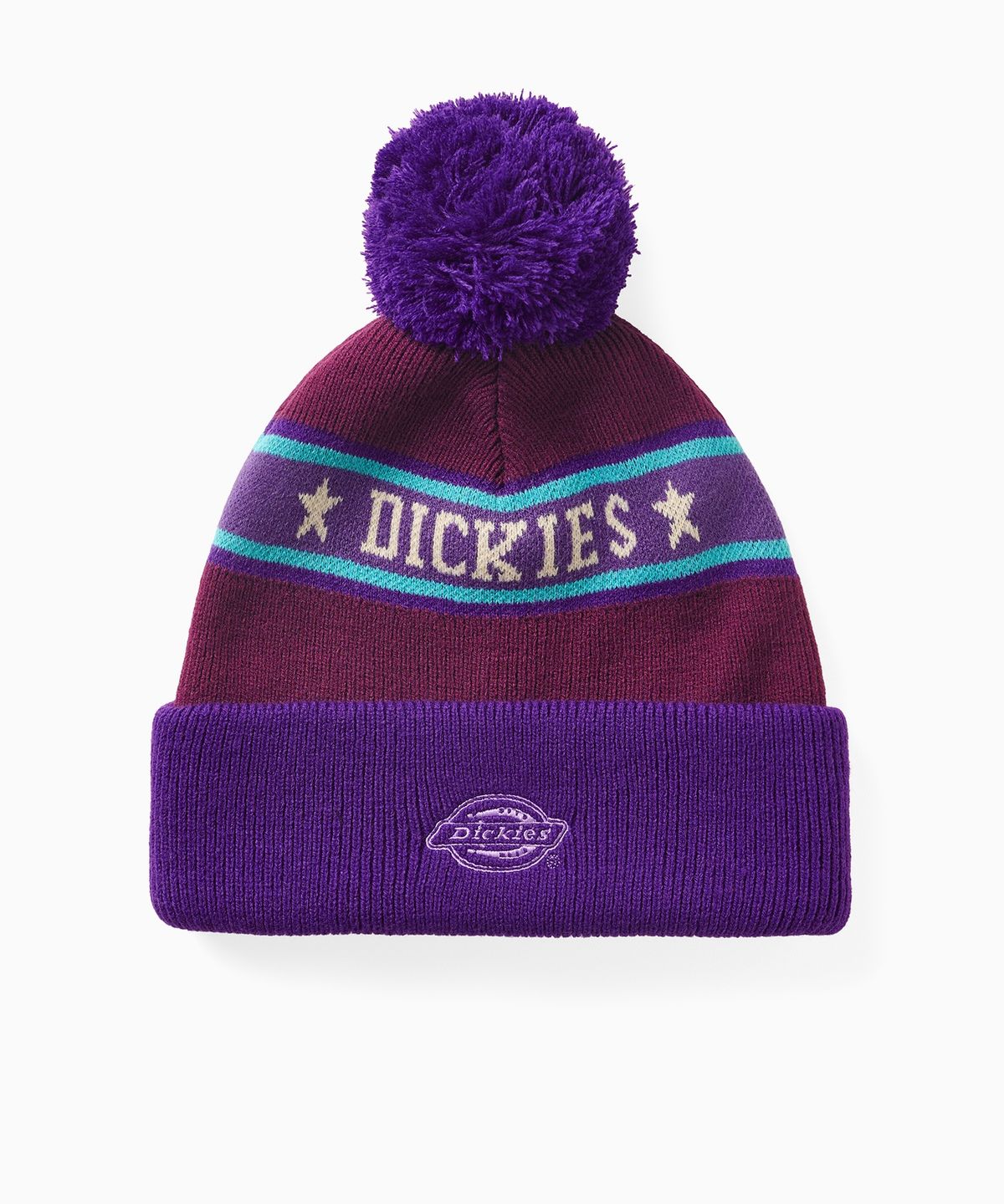 디키즈(DICKIES) 폼폼 자카드 니트 비니 Burgundy
