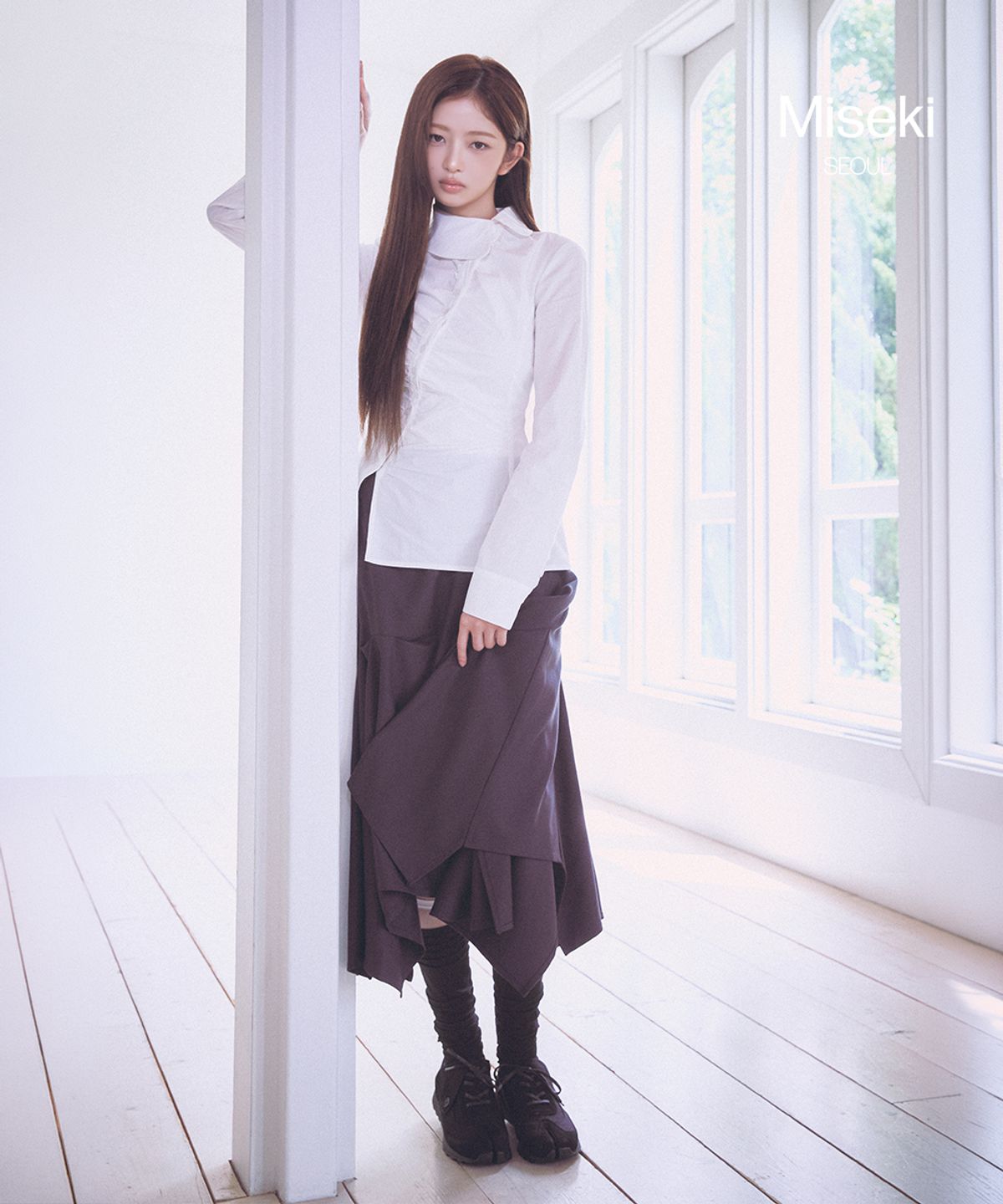 미세키서울(MISEKI SEOUL) Asymmetric draped skirt CHARCOAL