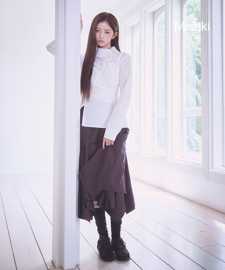 Asymmetric draped skirt CHARCOAL