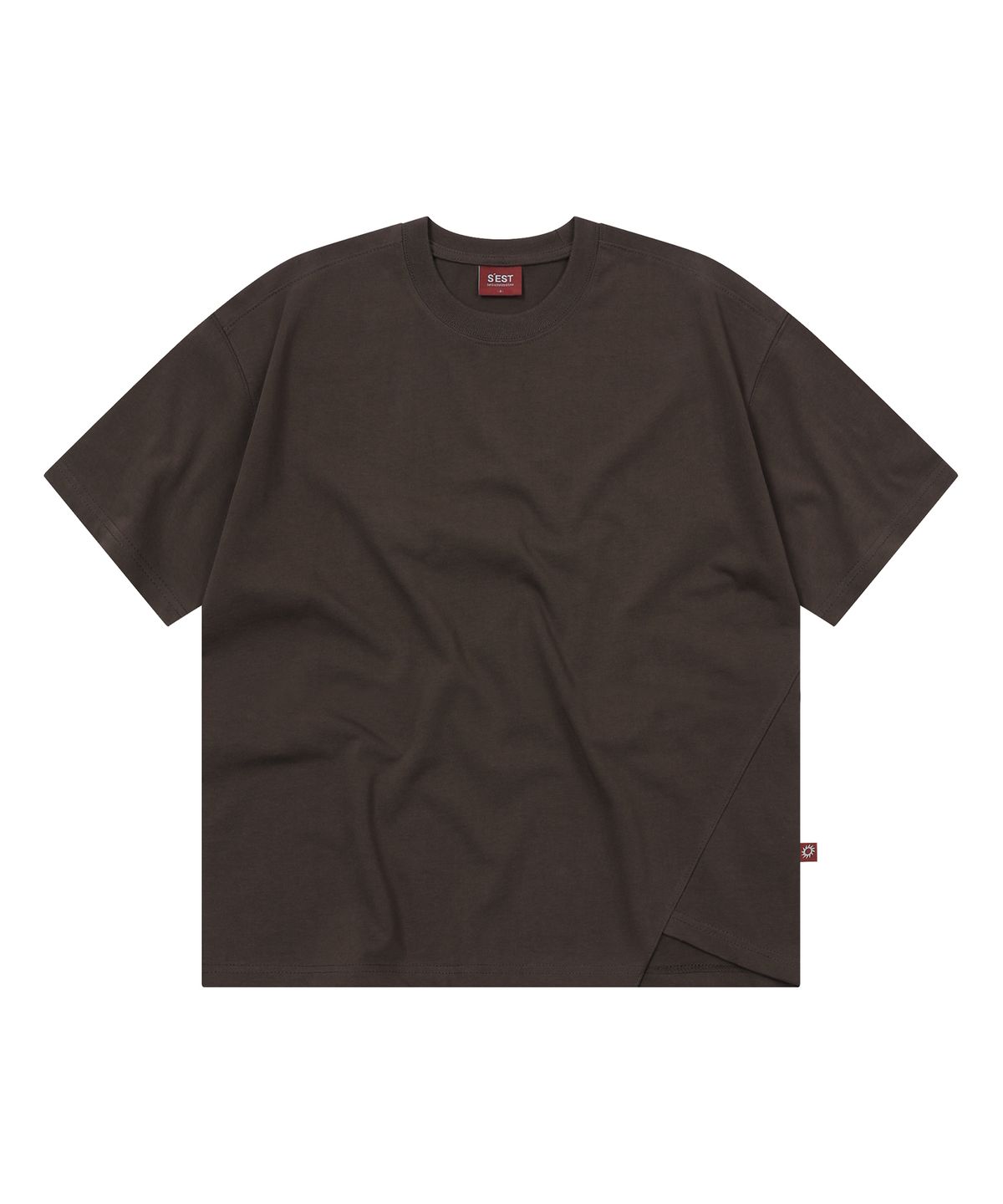 에스이에스티(S'EST) Side Slit Bio Crop T-shirts Dark Brown