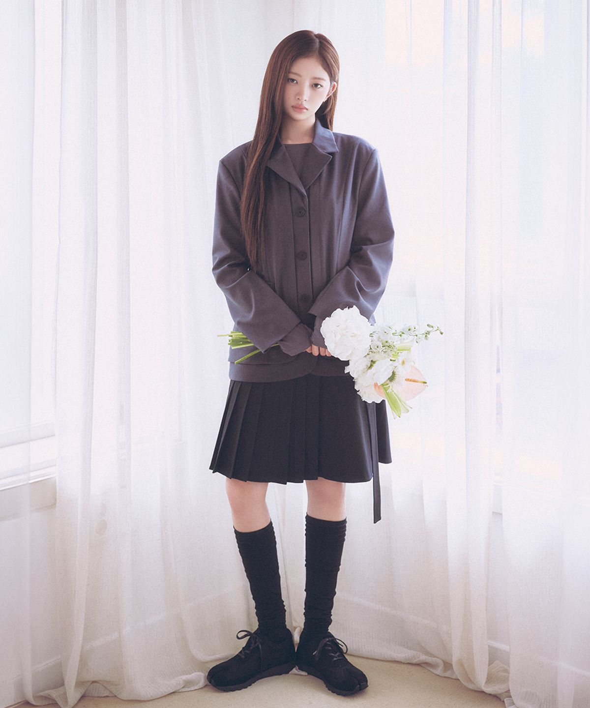 미세키서울(MISEKI SEOUL) Diagonal belted midi skirt BLACK