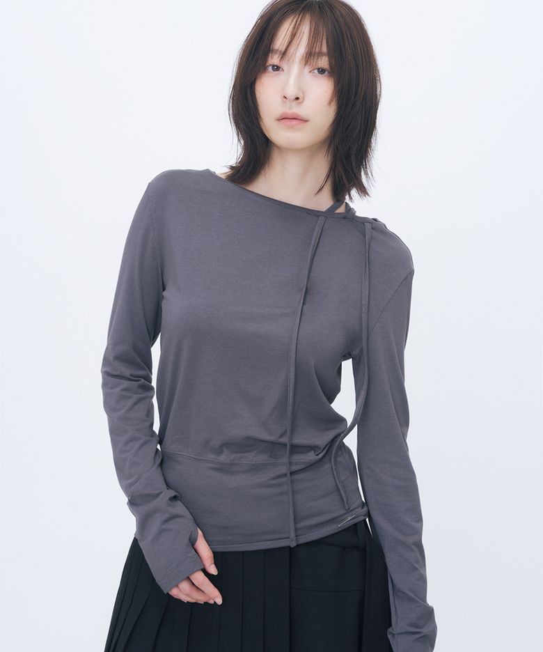 Boat Neck String long sleeve CHARCOAL
