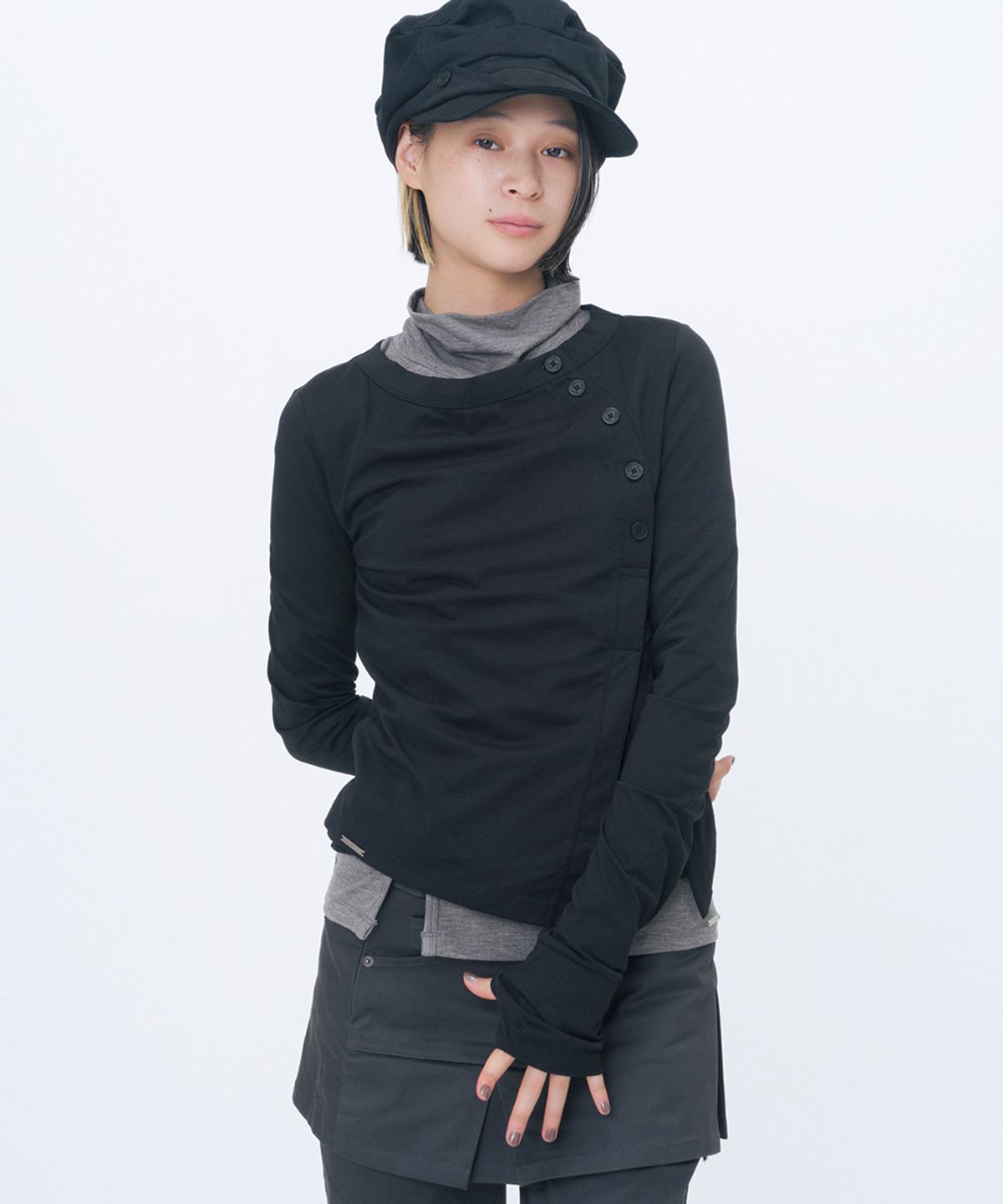 미세키서울(MISEKI SEOUL) Layered placket long sleeve BLACK
