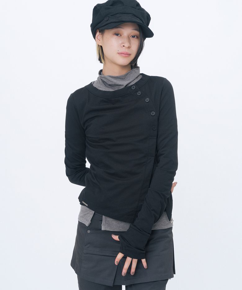 Layered placket long sleeve BLACK