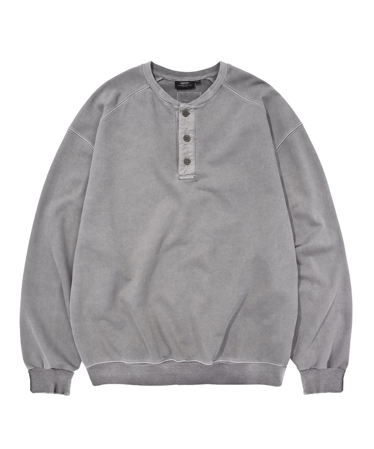 카네이테이(KANEITEI) VINTAGE WASHED HENLEY SWEATSHIRT (LIGHT GRAY)