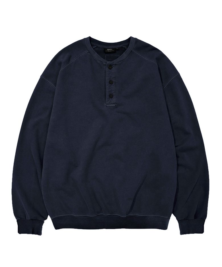 VINTAGE WASHED HENLEY SWEATSHIRT (NAVY)