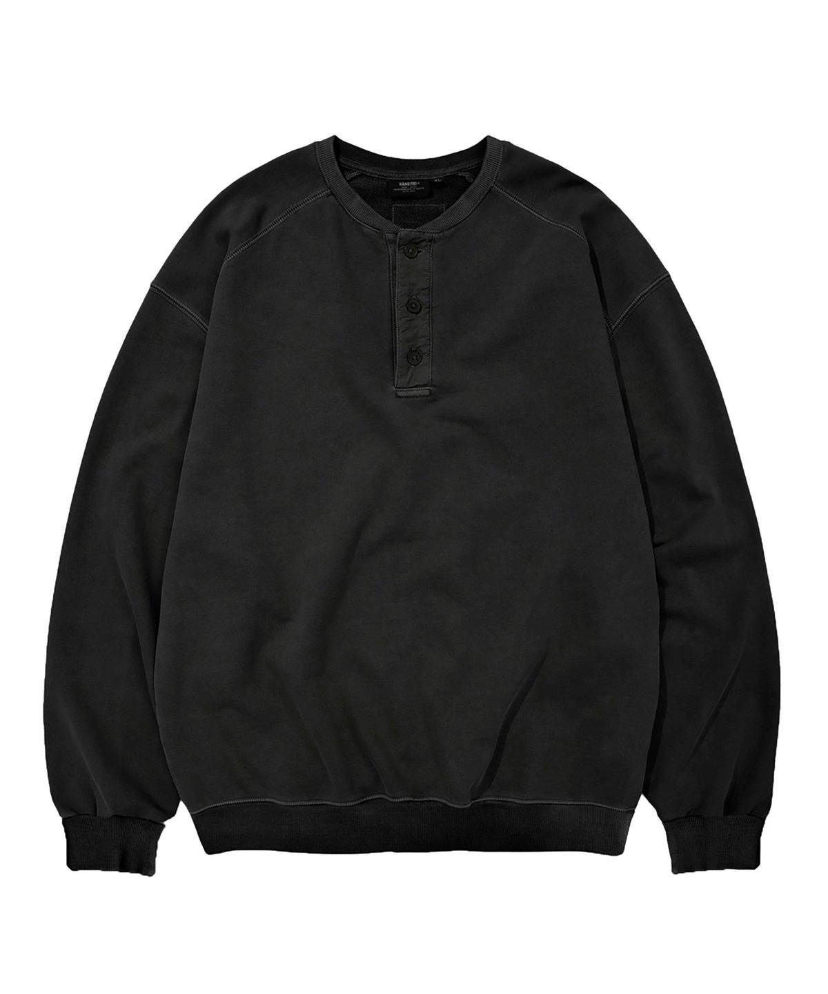 카네이테이(KANEITEI) VINTAGE WASHED HENLEY SWEATSHIRT (BLACK)