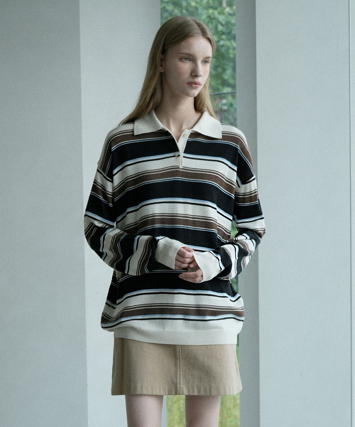 블레티(VLETI) Wool Striped Collar Knit (ivory)