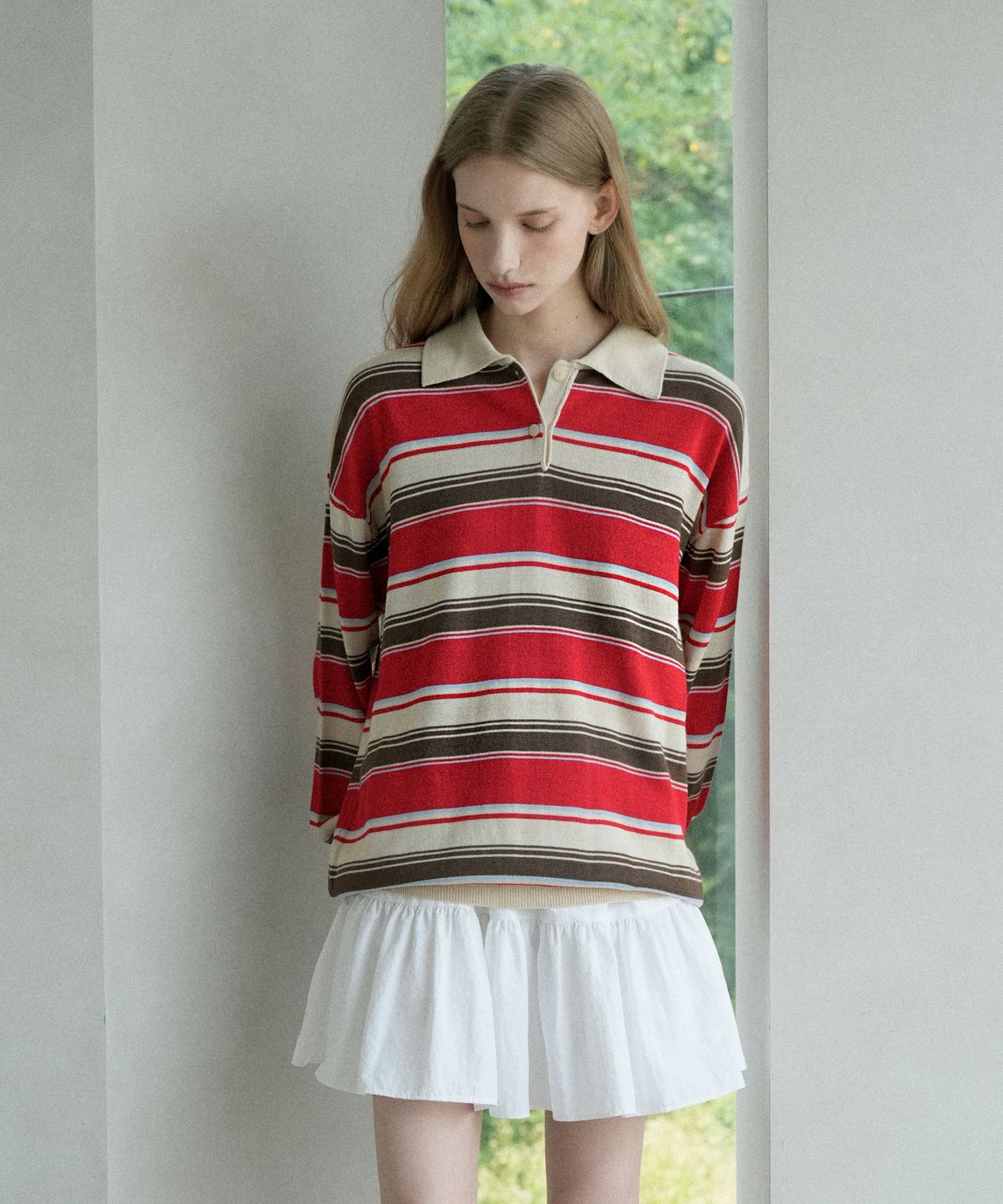블레티(VLETI) Wool Striped Collar Knit (beige)