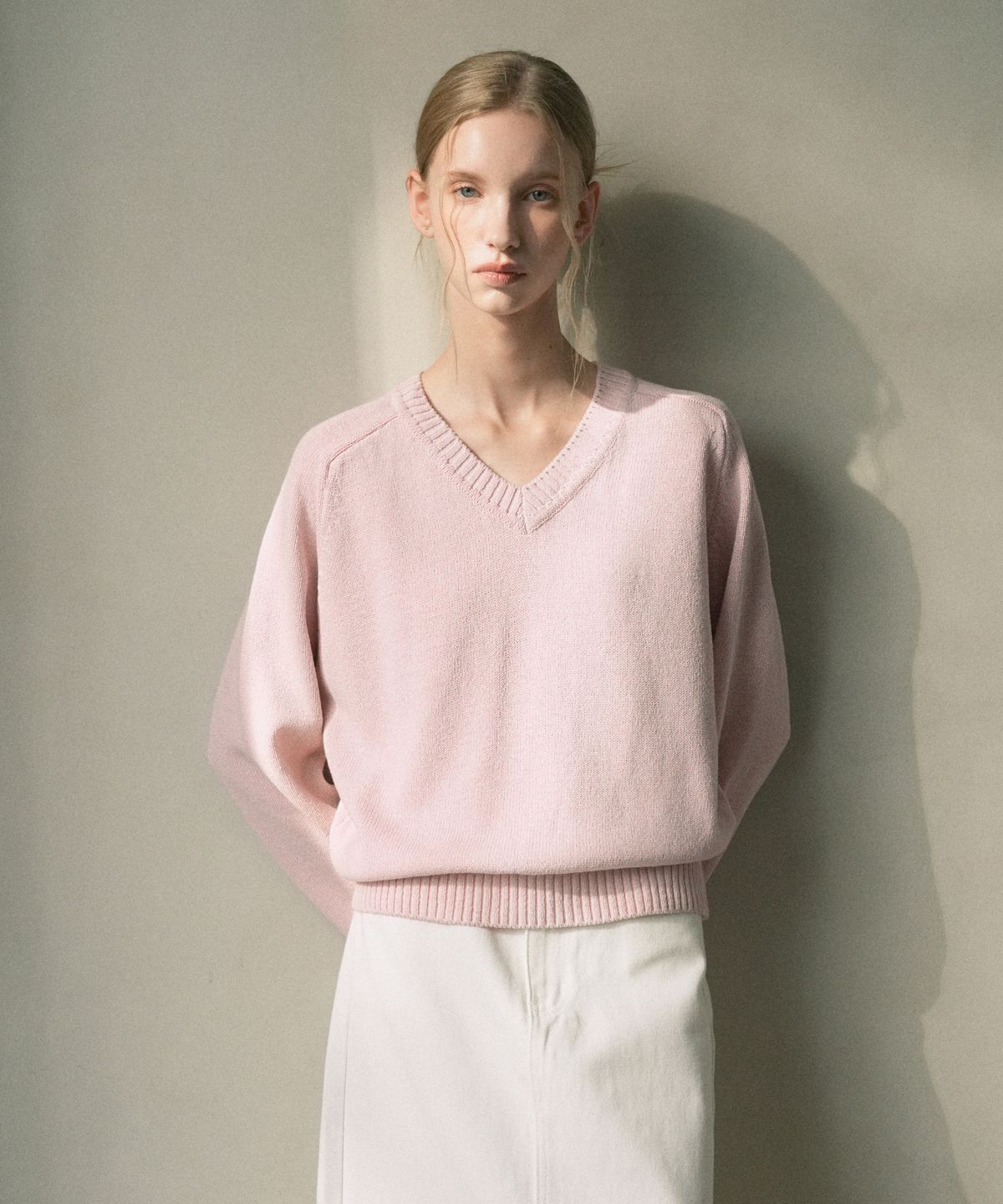 블레티(VLETI) Cotton 100% V-neck Knit (pink)