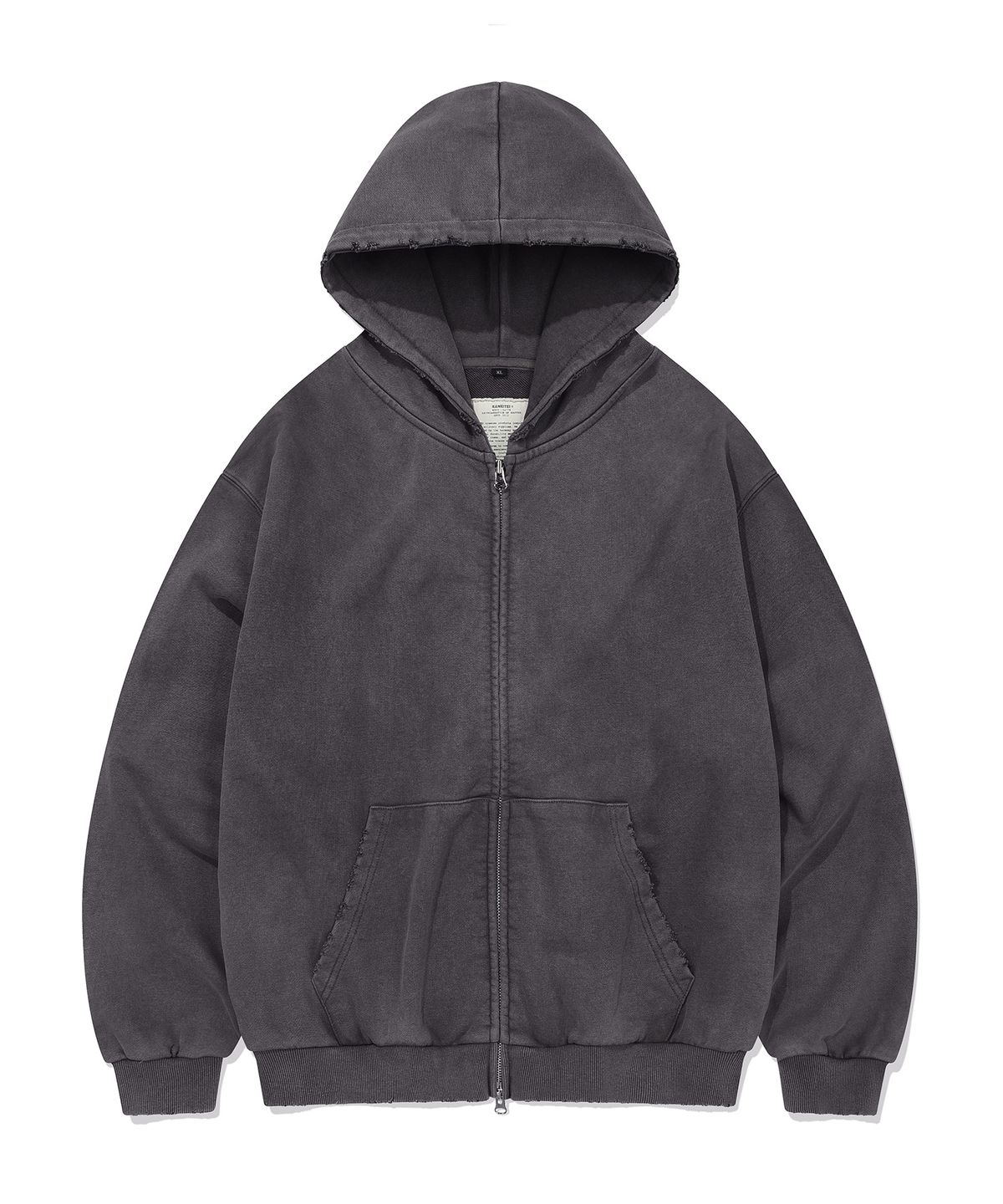 카네이테이(KANEITEI) PIGMENT DAMAGE HOODIE ZIP-UP (CHARCOAL)