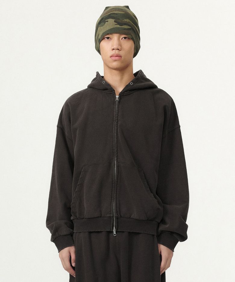 PIGMENT DAMAGE HOODIE ZIP-UP (CHARCOAL)