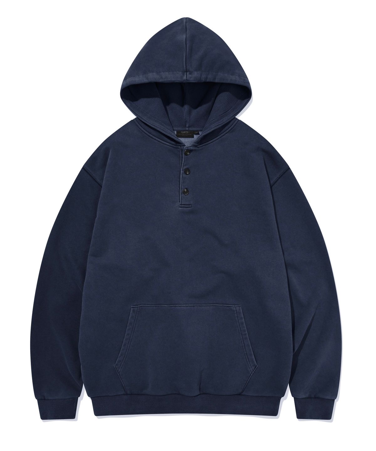 카네이테이(KANEITEI) PIGMENT WASHED HENLEY NECK HOODIE (NAVY)