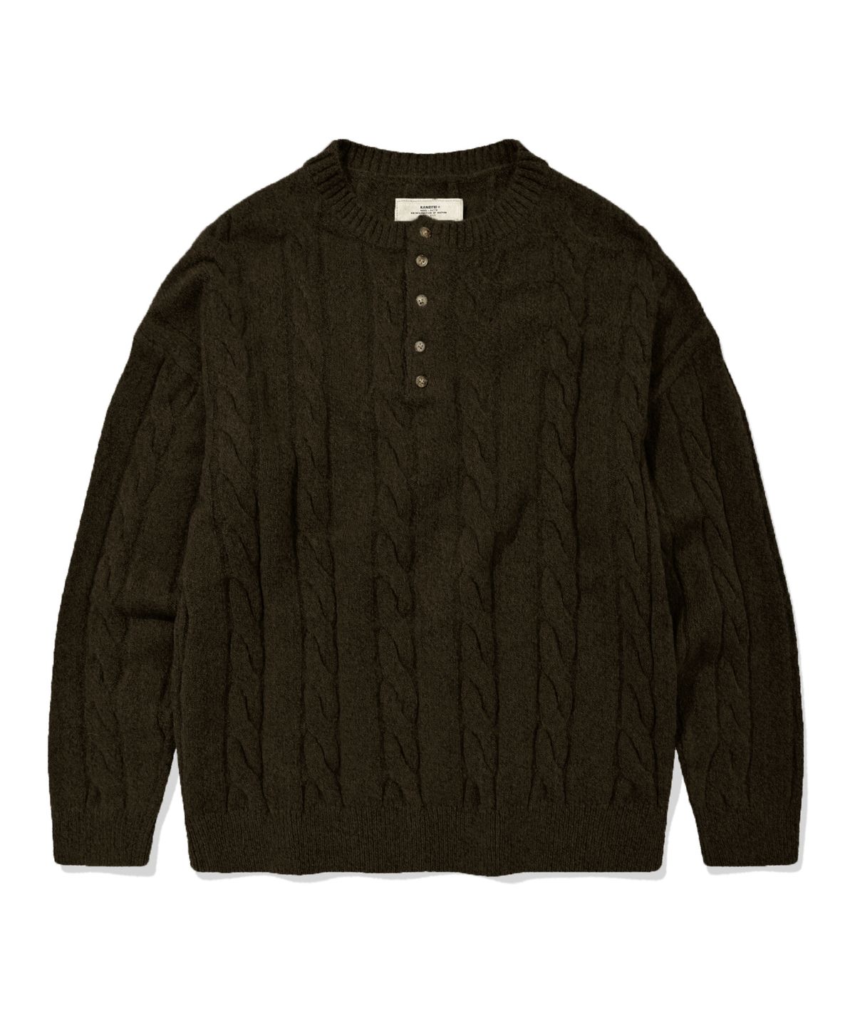 카네이테이(KANEITEI) WASHABLE WARM TOUCH HENLEY KNIT (BROWN)