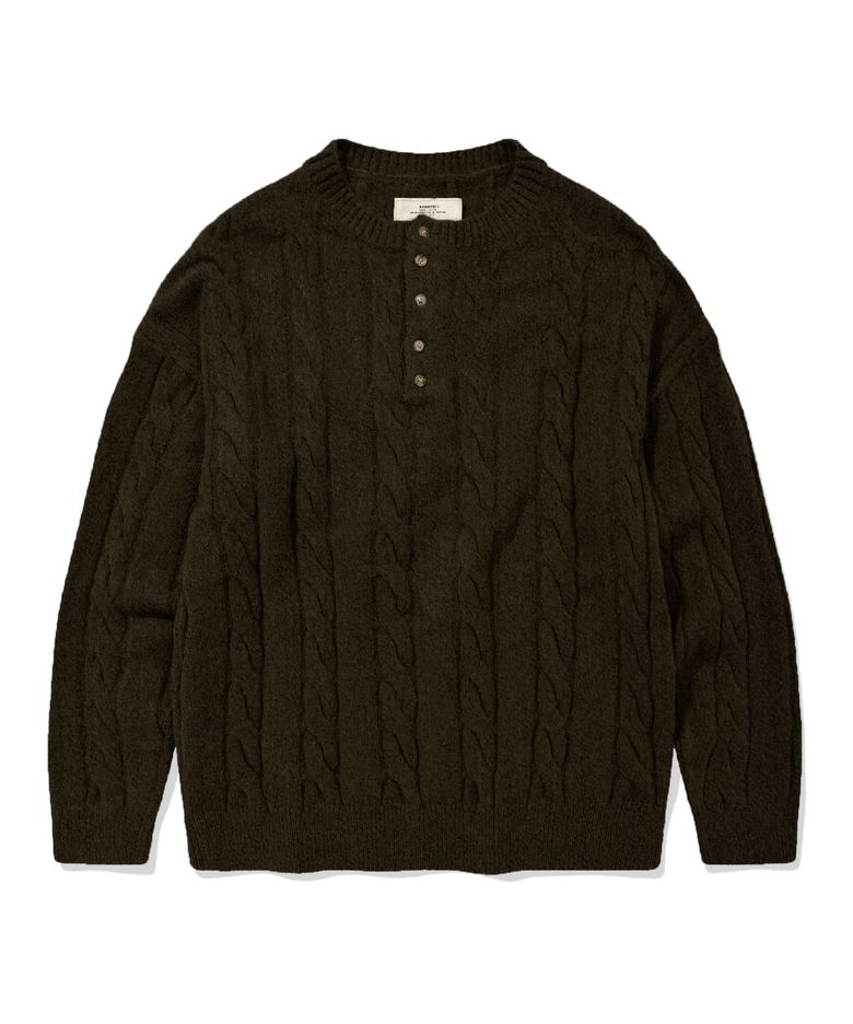 WASHABLE WARM TOUCH HENLEY KNIT (BROWN)