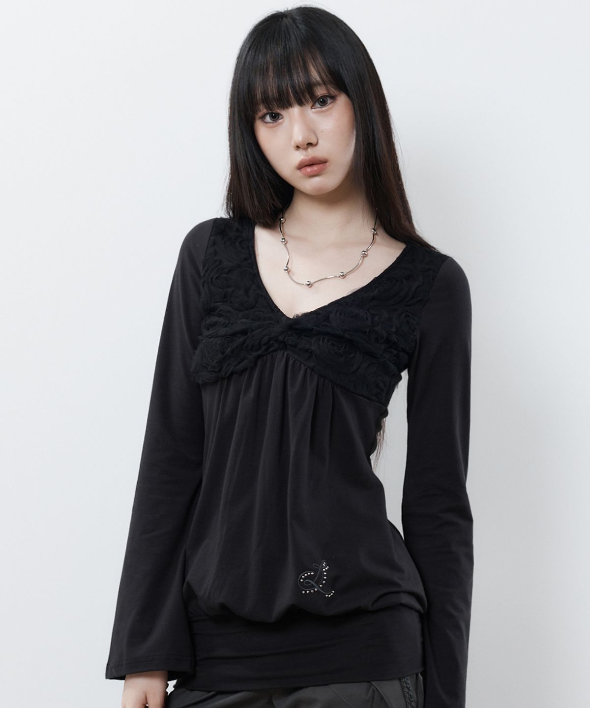 러브이즈트루(LUVISTRUE) RL BALLOON SHIRRING TOP(BLACK)