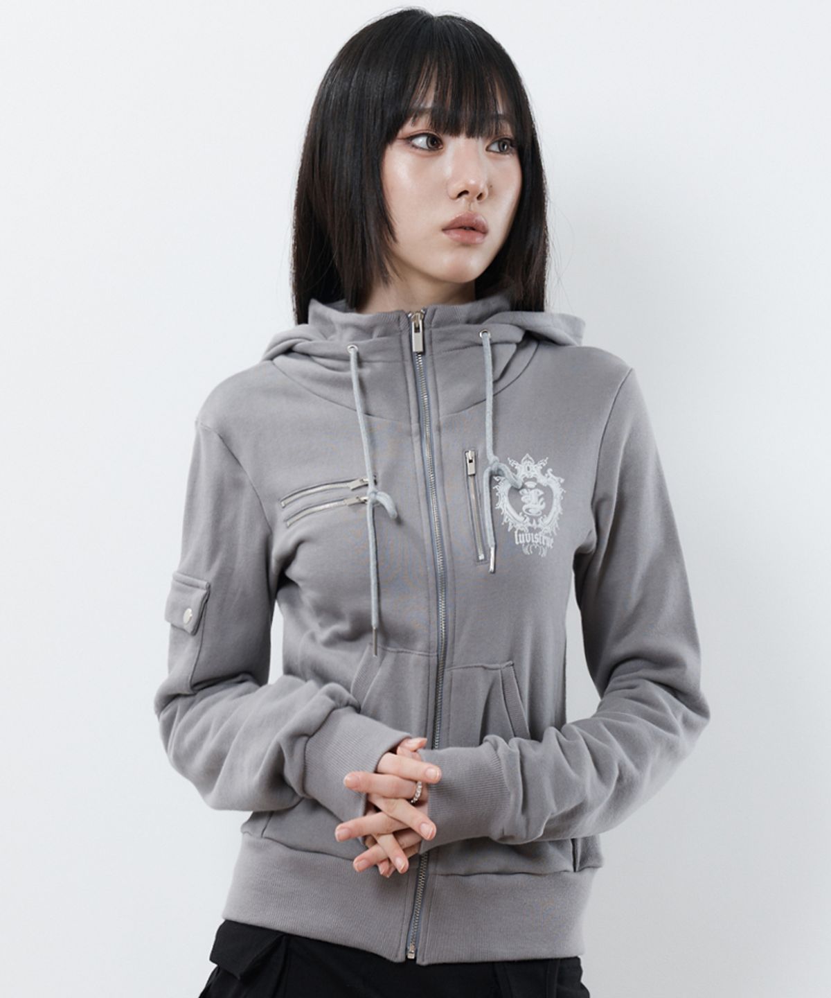러브이즈트루(LUVISTRUE) RL CROWN HOOD ZIP UP(CHARCOAL)