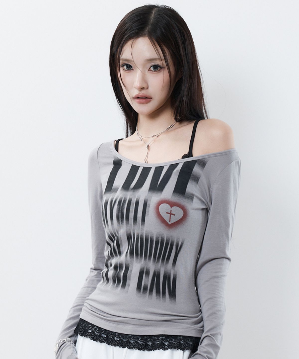 러브이즈트루(LUVISTRUE) RL DISTORTED LETTERING TEE(GRAY)
