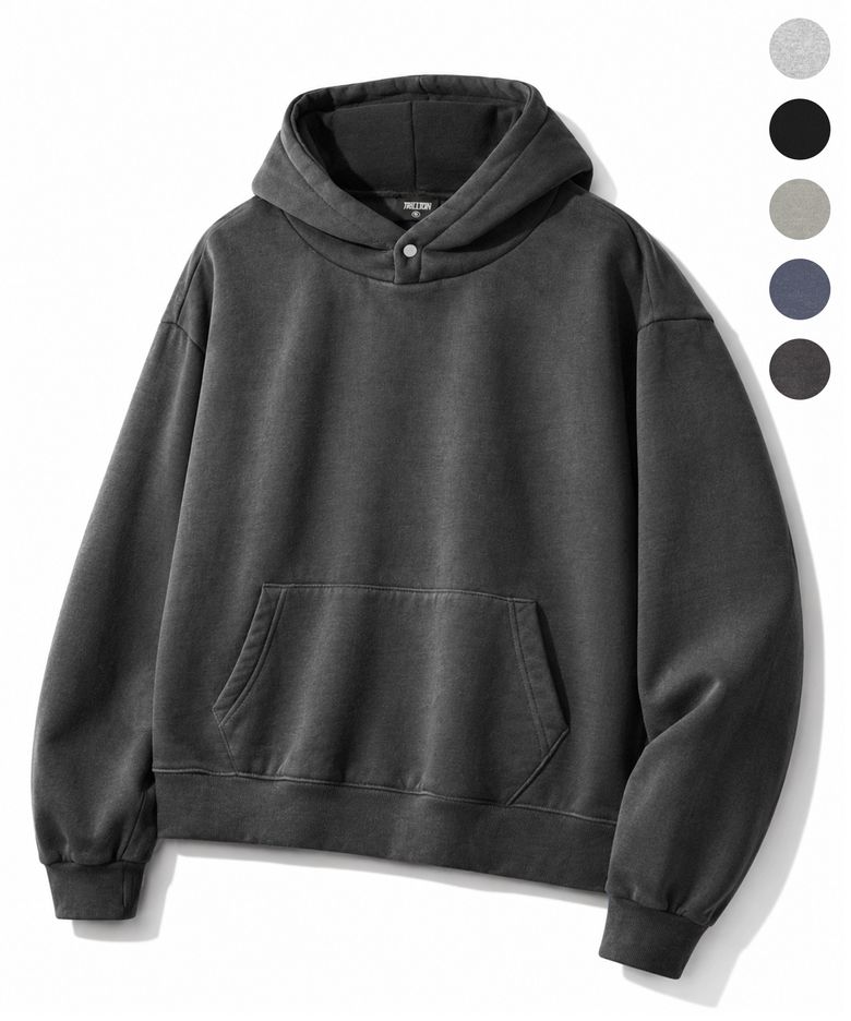 에센셜 피그먼트 스냅 크롭 후디_5color