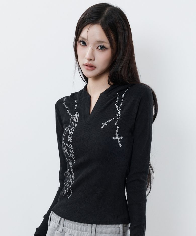 RL ROSARY HOOD T-SHIRT(BLACK)