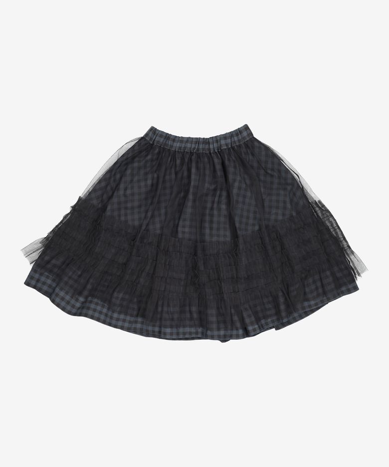 LAYERED SHEER FRILL SKIRT, BLACK XS