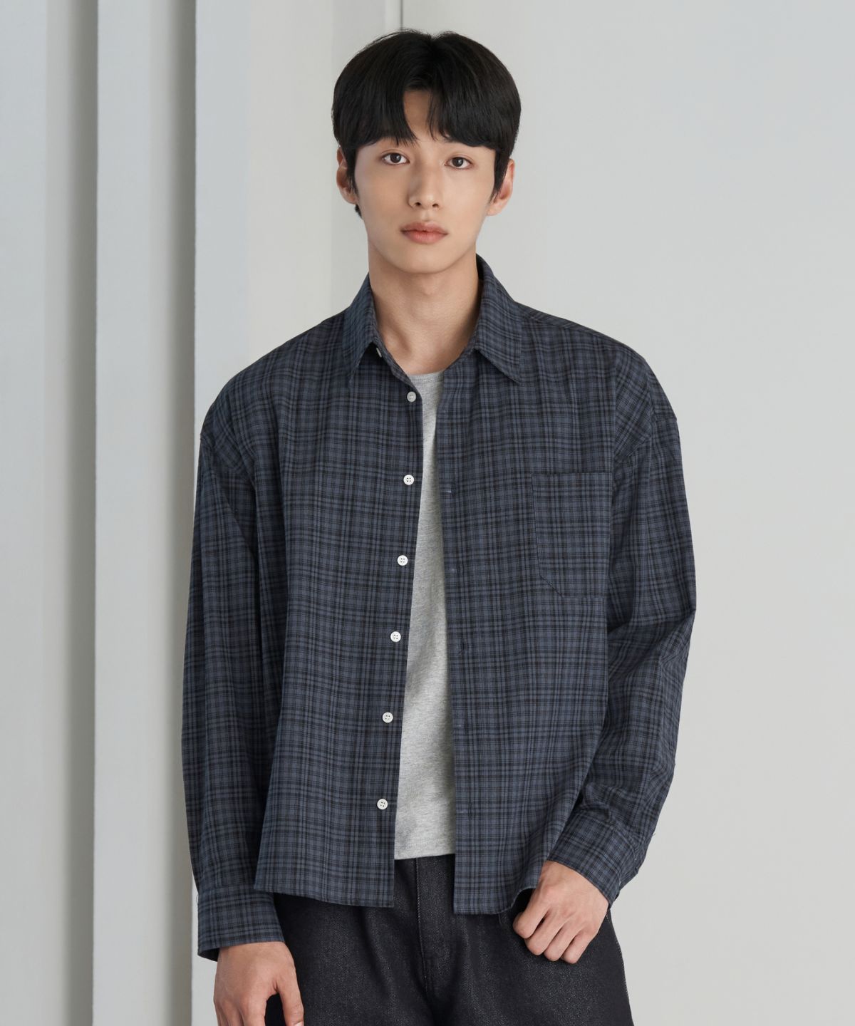 효지(HYOJI) 26 FW 세미 크롭 체크 셔츠 (4컬러)