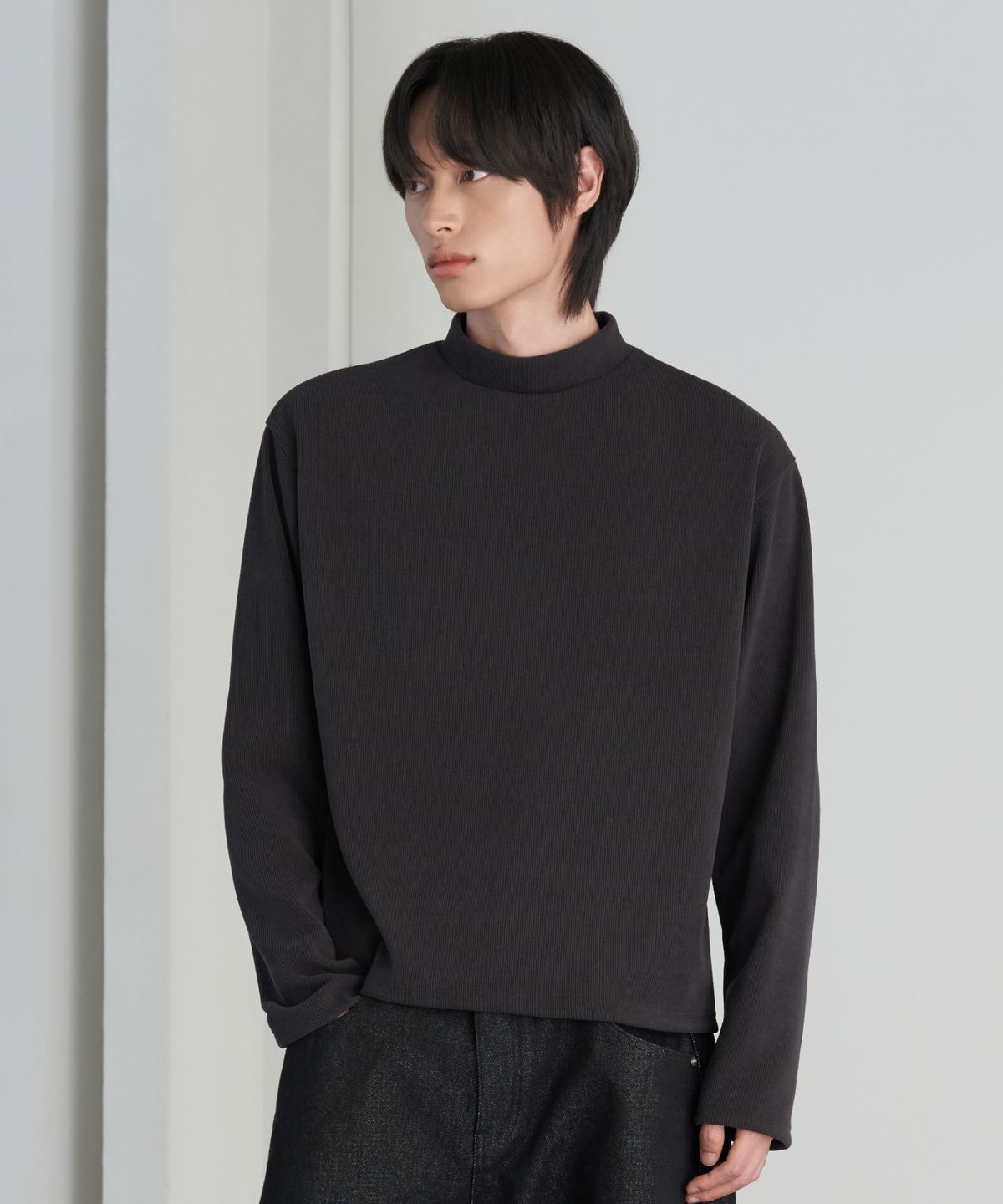 효지(HYOJI) 26 FW 골지 모크넥 크롭 티셔츠 (3컬러)