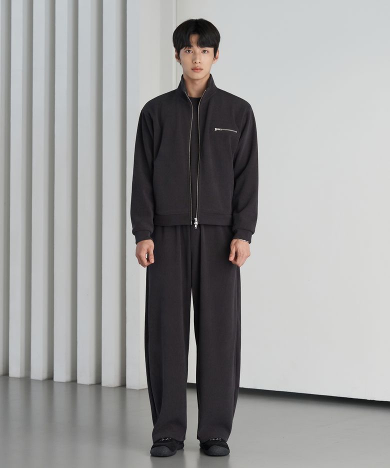 26 FW 골지 크롭 자켓 커브드 팬츠 셋업 세트 (차콜)