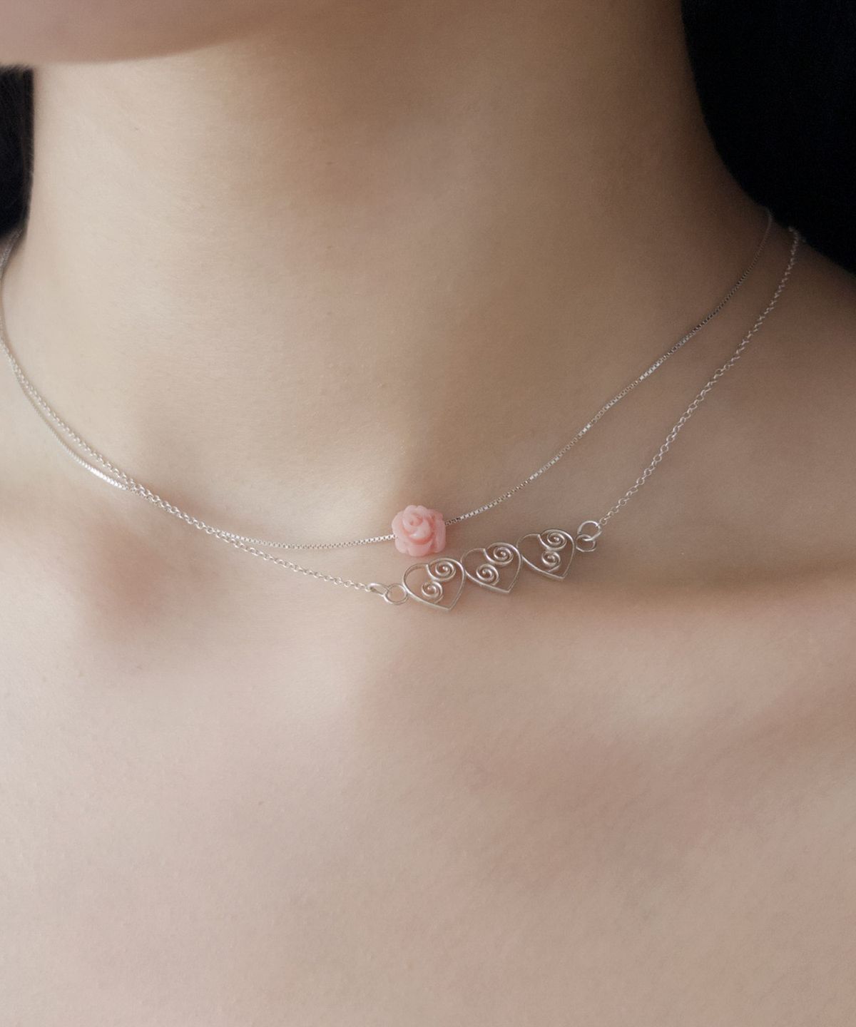 페어오브러브(PAIR OF LOVE) Pink Rose Necklace